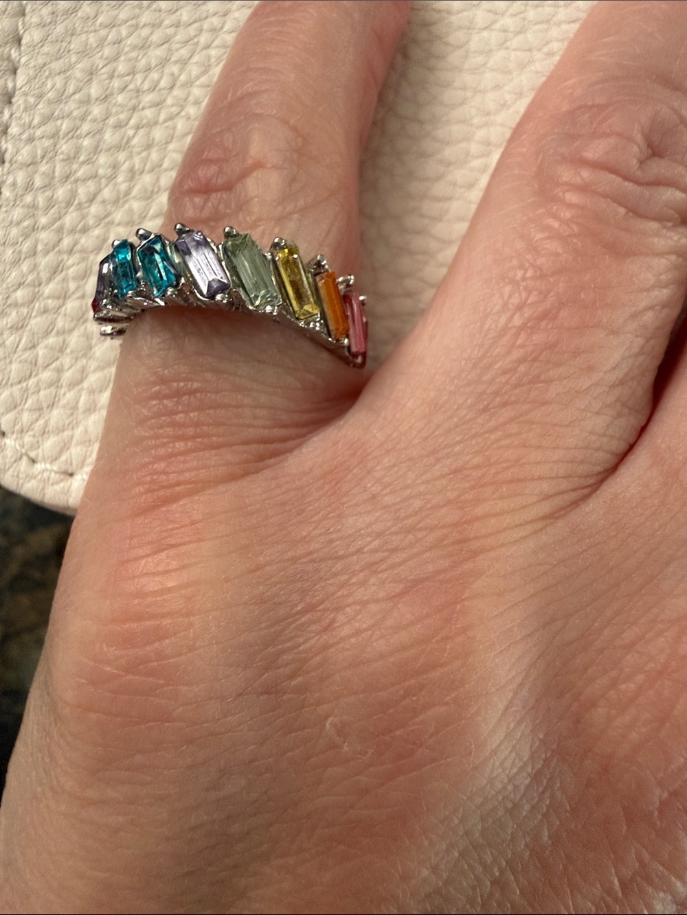 Multicolor Baguette Crystal Eternity Band Ring - size 6